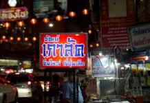 Sekrety street foodu w Bangkoku: co zjeść i gdzie szukać smaków Nocna ulica w Bangkoku z neonami i tętniącym życiem targiem street foodu